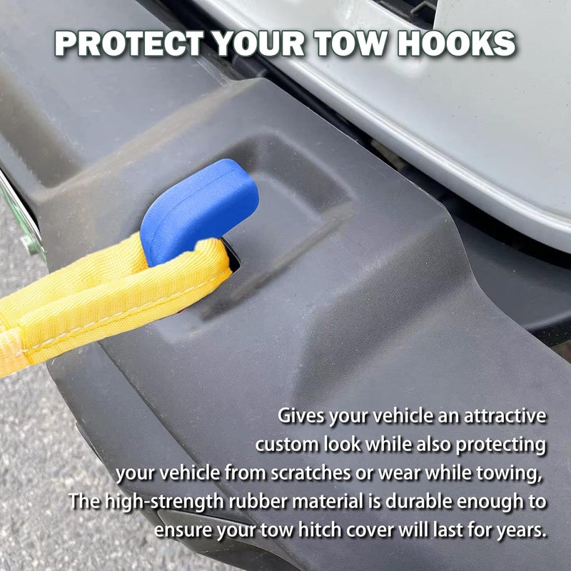 Phamyor Blue Factory Bumper Tow Hook Covers Fit for Jeep Wrangler JK JL & Gladiator JT 2007-2023 Front Bumper, Add Cushioned Grip to Tow Strap Recovery, Protect from Scuffs and Scratches, 2Pcs - Image 5